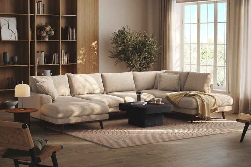 Copenhagen Premium 5-personers Højrevendt U-formet Dyb Sofa med Divan og Chaiselong i Chenille - Beige - Møbler - Sofaer - U-sofa