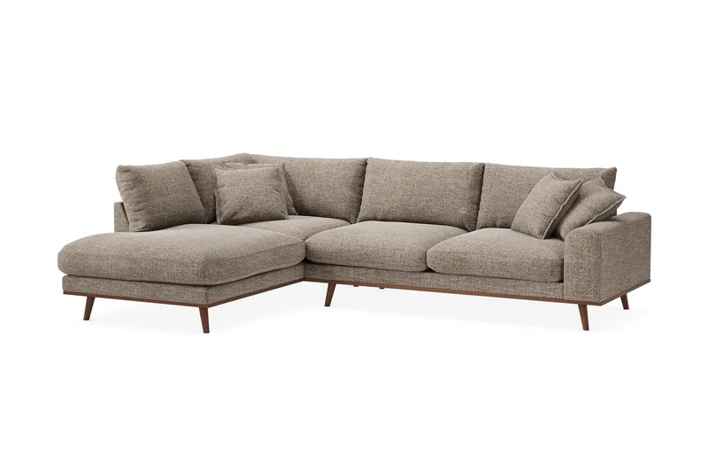 Copenhagen Premium 4-personers Venstrevendt L-formet Dyb Chaiselongsofa i Chenille - Brun - Møbler - Sofaer - Sofa med sjeselong