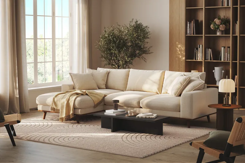 Copenhagen Premium 4-personers Venstrevendt L-formet Dyb Divansofa i Chenille - Lys beige - Møbler - Sofaer - Sofa med sjeselong