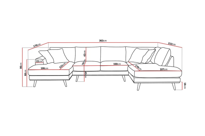 Copenhagen Premium 5-personers Højrevendt U-formet Dyb Sofa med Divan og Chaiselong i Stoff - Mørkebrun - Møbler - Sofaer - U-sofa