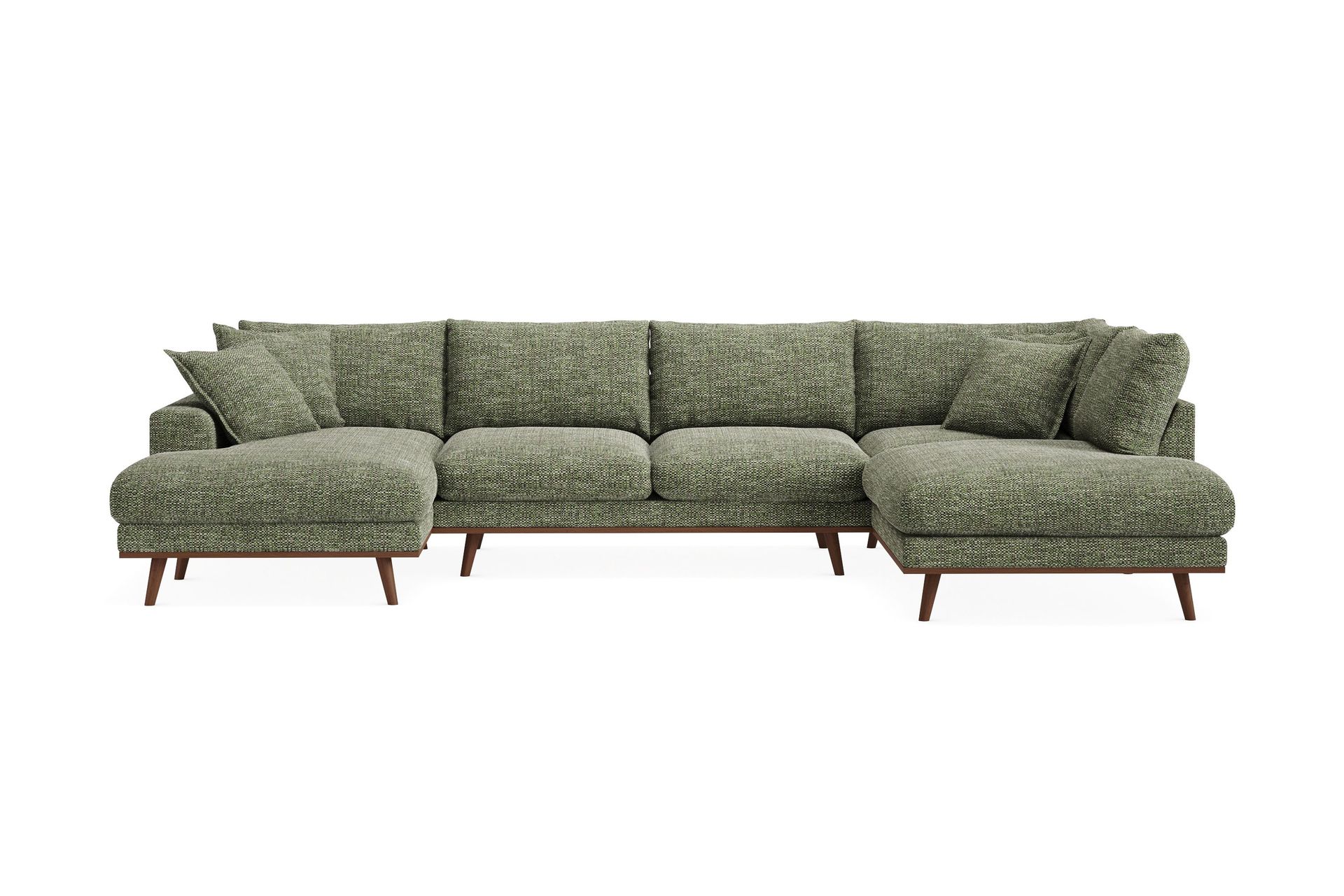 Copenhagen Premium 5-personers Højrevendt U-formet Dyb Sofa med Divan og Chaiselong i Chenille - Grøn