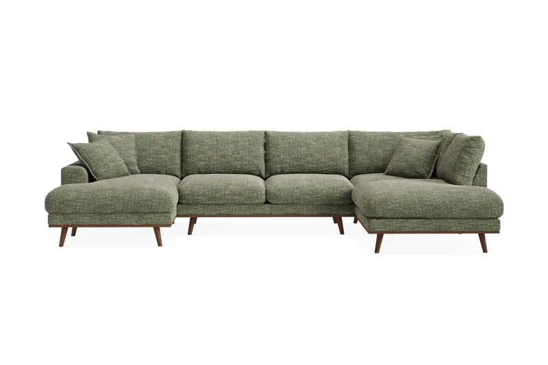 Copenhagen Premium 5-personers Højrevendt U-formet Dyb Sofa med Divan og Chaiselong i Chenille - Grøn - Møbler - Sofaer - U-sofa
