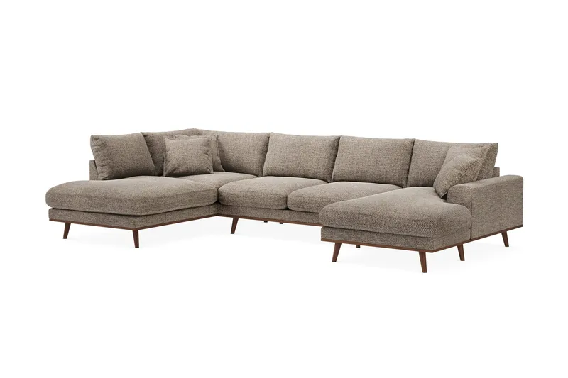 Copenhagen Premium 5-personers Venstrevendt U-formet Dyb Sofa med Divan og Chaiselong i Chenille - Brun - Møbler - Sofaer - U-sofa