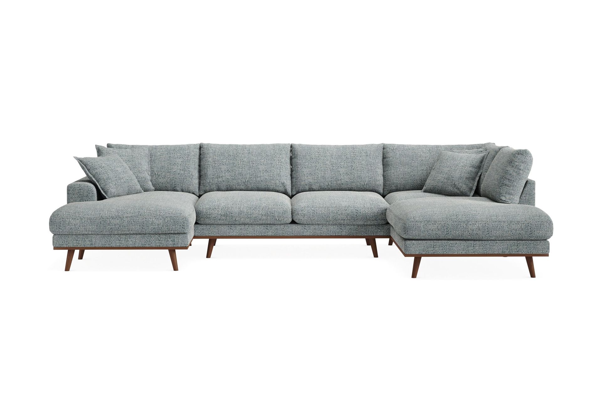 Copenhagen Premium 5-personers Højrevendt U-formet Dyb Sofa med Divan og Chaiselong i Chenille - Grå/blå