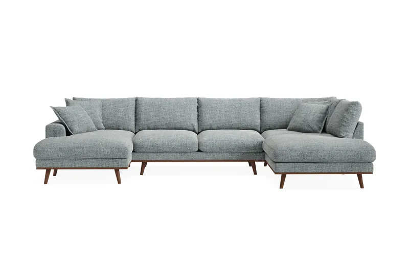 Copenhagen Premium 5-personers Højrevendt U-formet Dyb Sofa med Divan og Chaiselong i Chenille - Grå/blå - Møbler - Sofaer - U-sofa