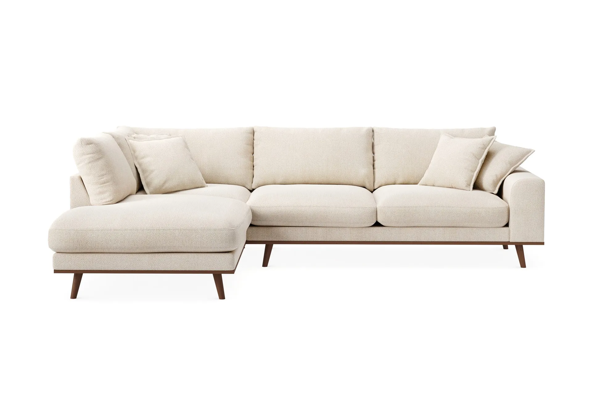 Copenhagen Premium 4-personers Venstrevendt L-formet Dyb Chaiselongsofa i Chenille - Lys beige