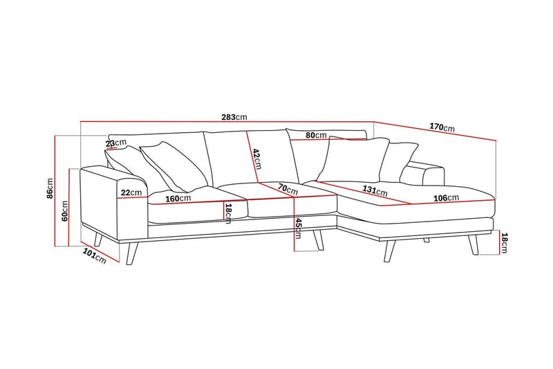 Copenhagen Premium 4-personers Højrevendt L-formet Dyb Divansofa i Chenille - Lys beige - Møbler - Sofaer - Sofa med sjeselong