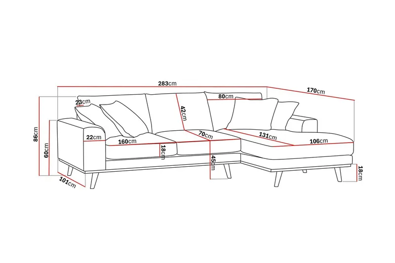 Copenhagen Premium 4-personers Højrevendt L-formet Dyb Divansofa i Chenille - Beige - Møbler - Sofaer - Sofa med sjeselong