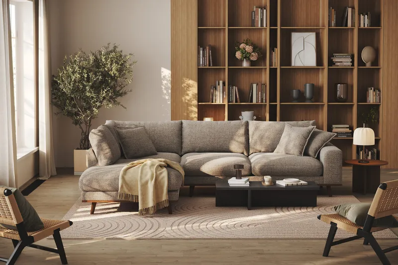 Copenhagen Premium 4-personers Venstrevendt L-formet Dyb Chaiselongsofa i Chenille - Brun - Møbler - Sofaer - Sofa med sjeselong