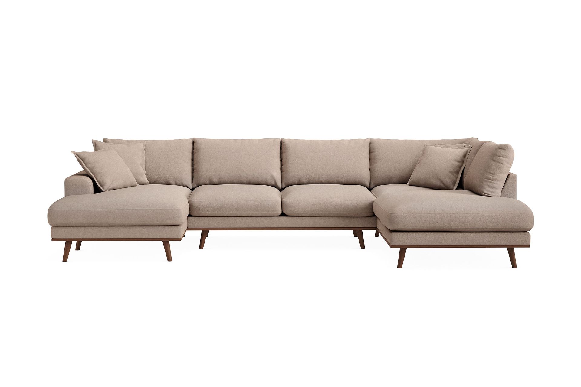 Copenhagen Premium 5-personers Højrevendt U-formet Dyb Sofa med Divan og Chaiselong i Stoff - Lyse brun