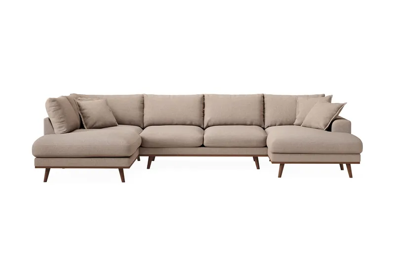 Copenhagen Premium 5-personers Venstrevendt U-formet Dyb Sofa med Divan og Chaiselong i Stoff - Lyse brun - Møbler - Sofaer - U-sofa