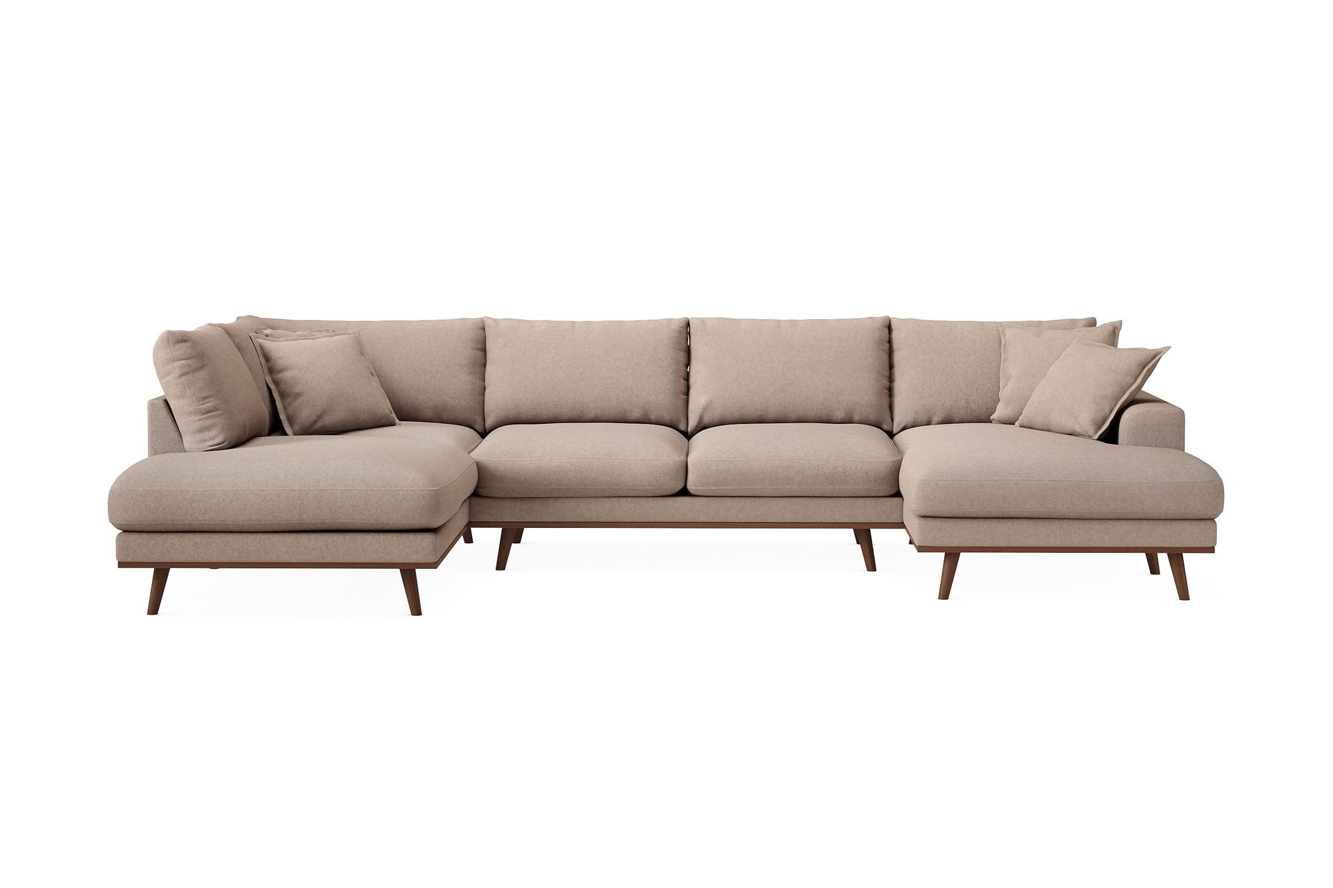 Copenhagen Premium 5-personers Venstrevendt U-formet Dyb Sofa med Divan og Chaiselong i Stoff - Lyse brun
