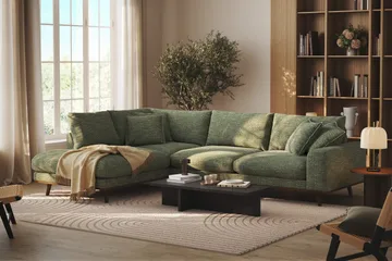 Copenhagen Premium 4-personers Venstrevendt L-formet Dyb Chaiselongsofa i Chenille - Grøn - Møbler - Sofaer - Sofa med sjeselong