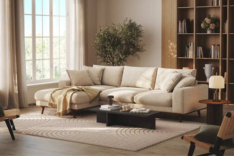 Copenhagen Premium 4-personers Venstrevendt L-formet Dyb Divansofa i Chenille - Beige - Møbler - Sofaer - Sofa med sjeselong