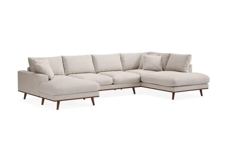 Copenhagen Premium 5-personers Højrevendt U-formet Dyb Sofa med Divan og Chaiselong i Stoff - Beige - Møbler - Sofaer - U-sofa