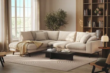 Copenhagen Premium 4-personers Venstrevendt L-formet Dyb Chaiselongsofa i Chenille - Beige - Møbler - Sofaer - Sofa med sjeselong