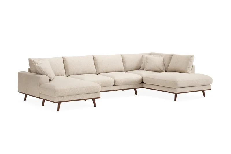 Copenhagen Premium 5-personers Højrevendt U-formet Dyb Sofa med Divan og Chaiselong i Chenille - Beige - Møbler - Sofaer - U-sofa