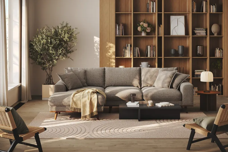 Copenhagen Premium 4-personers Venstrevendt L-formet Dyb Divansofa i Chenille - Brun - Møbler - Sofaer - Sofa med sjeselong