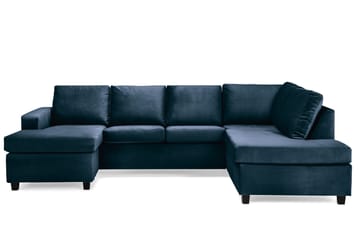 Crazy 4-seters Høyrevendt U-formet Large Sofa med Divan og Sjeselong i Fløyel - Blå - Møbler - Sofaer - U-sofa