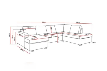 Crazy 4-seters Høyrevendt U-formet Large Sofa med Divan og Sjeselong i Fløyel - Blå - Møbler - Sofaer - U-sofa