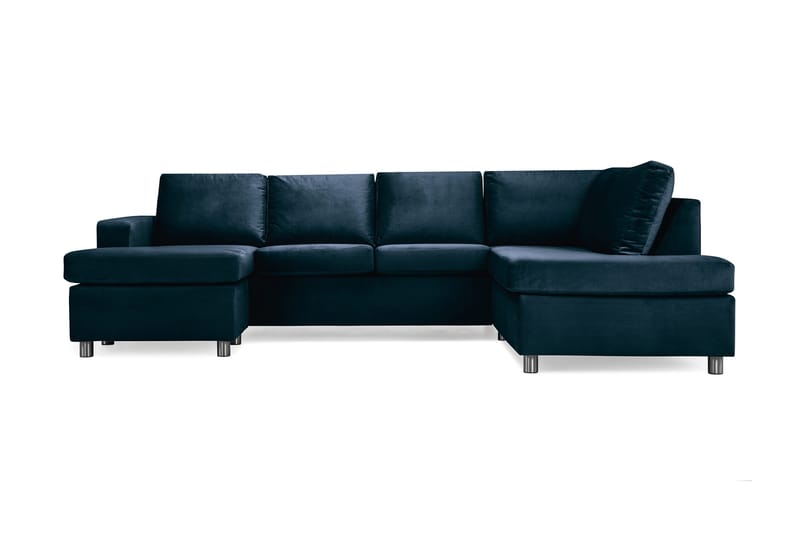 Crazy 4-seters Høyrevendt U-formet Large Sofa med Divan og Sjeselong i Fløyel - Blå - Møbler - Sofaer - U-sofa
