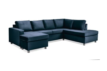 Crazy 4-seters Høyrevendt U-formet Large Sofa med Divan og Sjeselong i Fløyel - Blå - Møbler - Sofaer - U-sofa