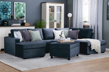 Crazy 4-seters Høyrevendt U-formet Large Sofa med Divan og Sjeselong i Fløyel - Blå - Møbler - Sofaer - U-sofa