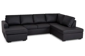 Crazy 4-seters Høyrevendt U-formet Large Sofa med Divan og Sjeselong i Kunstlær - Svart - Møbler - Sofaer - Skinnsofaer