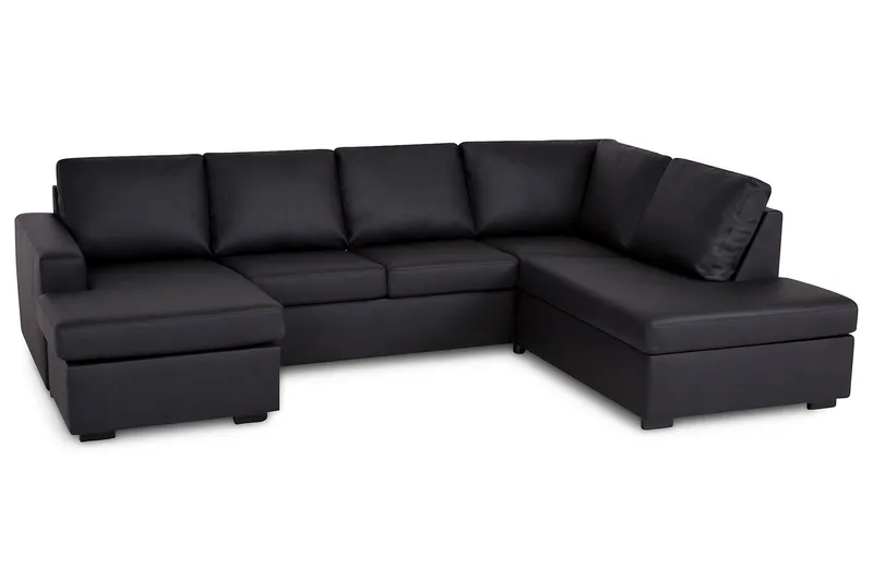 Crazy 4-seters Høyrevendt U-formet Large Sofa med Divan og Sjeselong i Kunstlær - Svart - Møbler - Sofaer - Skinnsofaer