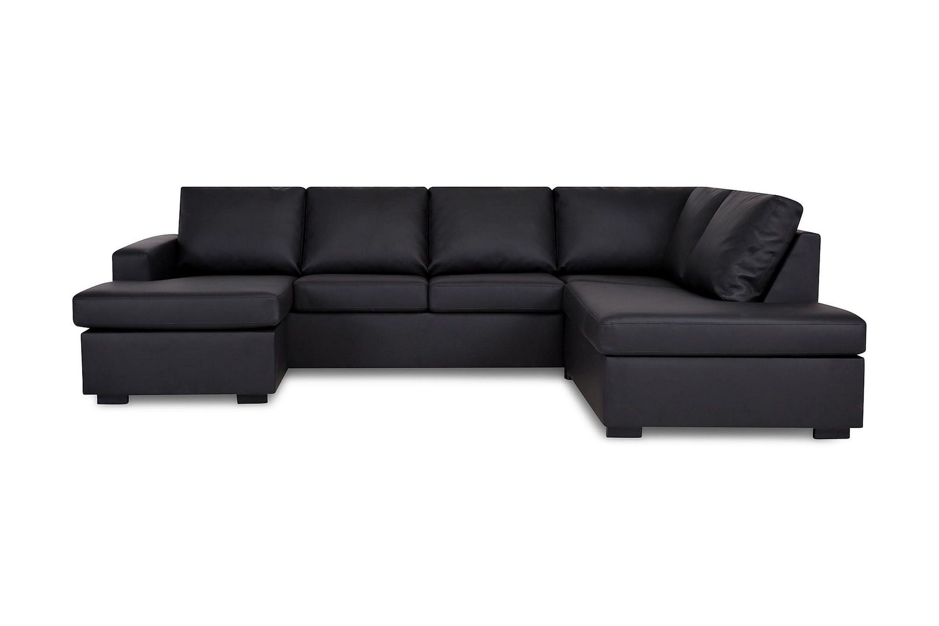 Crazy 4-seters Høyrevendt U-formet Large Sofa med Divan og Sjeselong i Kunstlær - Svart
