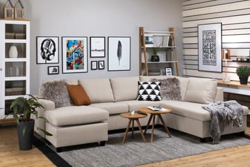 Crazy 4-seters Høyrevendt U-formet Large Sofa med Divan og Sjeselong i Stoff - Beige - Møbler - Sofaer - U-sofa