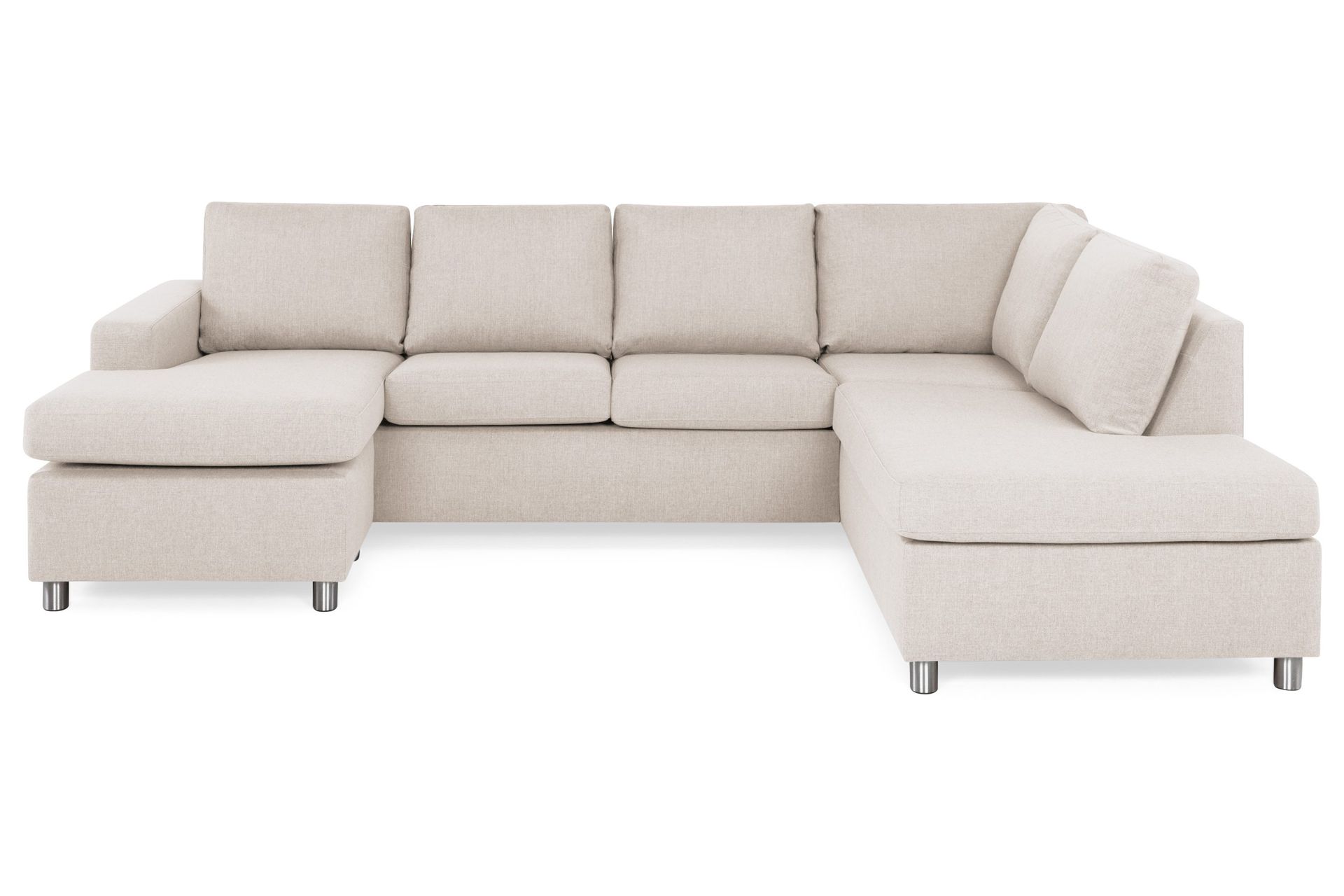 Crazy 4-seters Høyrevendt U-formet Large Sofa med Divan og Sjeselong i Stoff - Beige