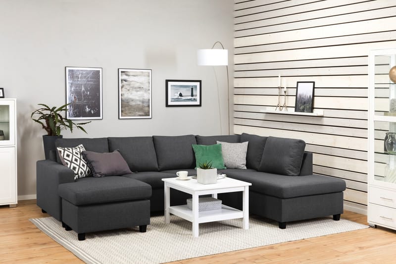 Crazy 4-seters Høyrevendt U-formet Large Sofa med Divan og Sjeselong i Stoff - Mørkegrå - Møbler - Sofaer - U-sofa