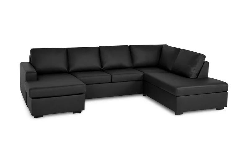 Crazy 4-seters Høyrevendt U-formet Small Sofa med Divan og Sjeselong i Kunstlær - Svart - Møbler - Sofaer - Skinnsofaer