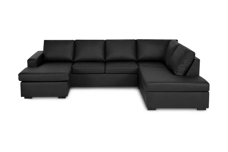 Crazy 4-seters Høyrevendt U-formet Small Sofa med Divan og Sjeselong i Kunstlær, Svart
