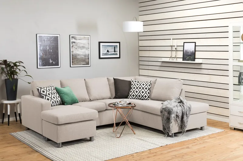 Crazy 4-seters Høyrevendt U-formet Small Sofa med Divan og Sjeselong i Stoff - Beige - Møbler - Sofaer - U-sofa