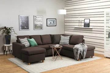 Crazy 4-seters Høyrevendt U-formet Small Sofa med Divan og Sjeselong i Stoff - Brun - Møbler - Sofaer - U-sofa