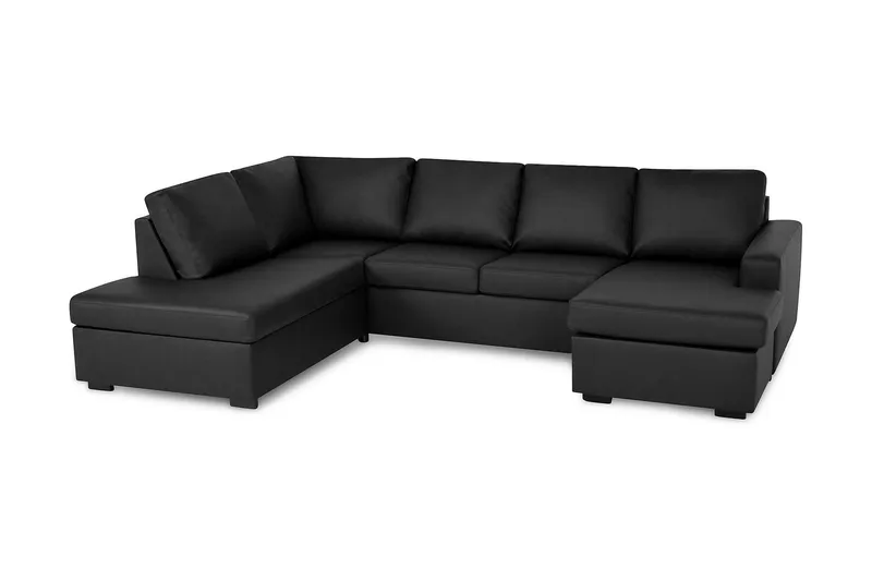 Crazy 4-seters Venstrevendt U-formet Large Sofa med Divan og Sjeselong i Kunstlær - Svart - Møbler - Sofaer - Skinnsofaer