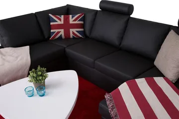 Crazy 4-seters Venstrevendt U-formet Large Sofa med Divan og Sjeselong i Kunstlær - Svart - Møbler - Sofaer - Skinnsofaer