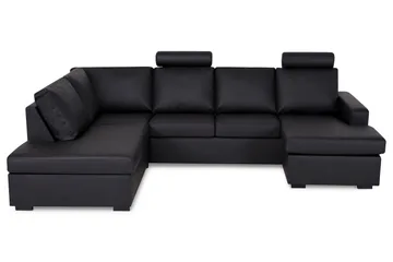 Crazy 4-seters Venstrevendt U-formet Large Sofa med Divan og Sjeselong i Kunstlær - Svart - Møbler - Sofaer - Skinnsofaer