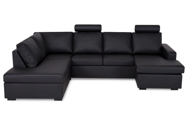 Crazy 4-seters Venstrevendt U-formet Large Sofa med Divan og Sjeselong i Kunstlær - Svart - Møbler - Sofaer - Skinnsofaer