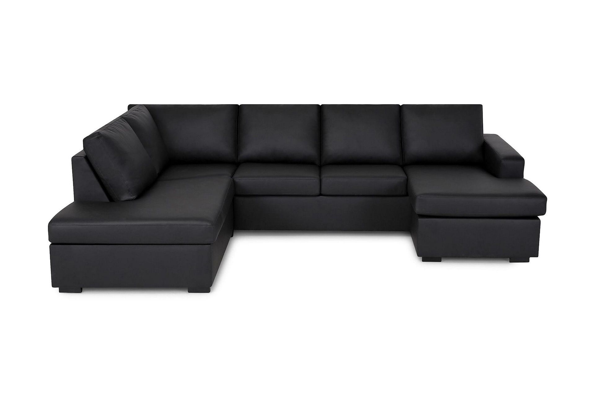 Crazy 4-seters Venstrevendt U-formet Large Sofa med Divan og Sjeselong i Kunstlær - Svart