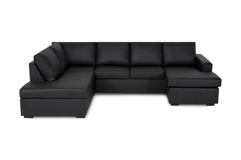 Crazy 4-seters Venstrevendt U-formet Large Sofa med Divan og Sjeselong i Kunstlær, Svart