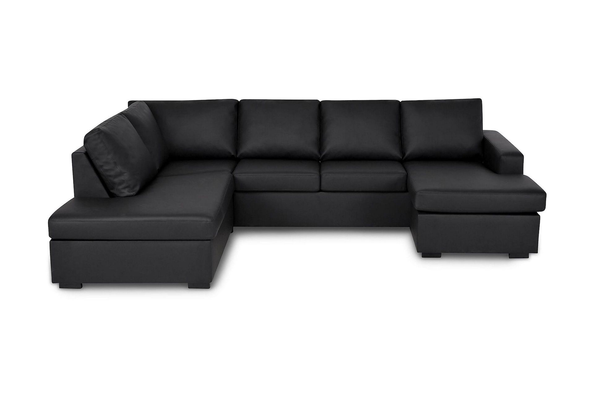 Crazy 4-seters Venstrevendt U-formet Large Sofa med Divan og Sjeselong i Kunstlær - Svart
