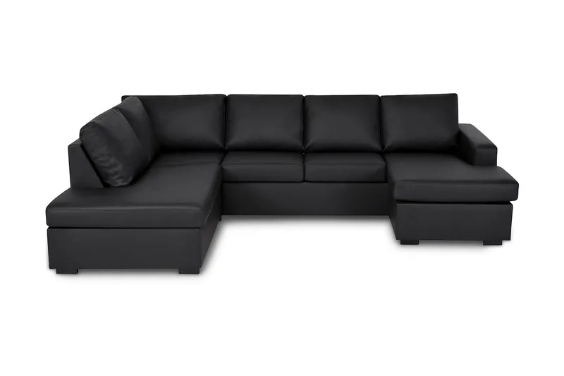 Crazy 4-seters Venstrevendt U-formet Large Sofa med Divan og Sjeselong i Kunstlær, Svart