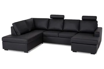 Crazy 4-seters Venstrevendt U-formet Large Sofa med Divan og Sjeselong i Kunstlær - Svart - Møbler - Sofaer - Skinnsofaer