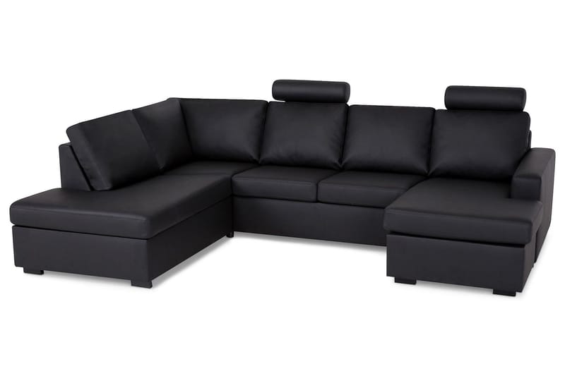 Crazy 4-seters Venstrevendt U-formet Large Sofa med Divan og Sjeselong i Kunstlær - Svart - Møbler - Sofaer - Skinnsofaer