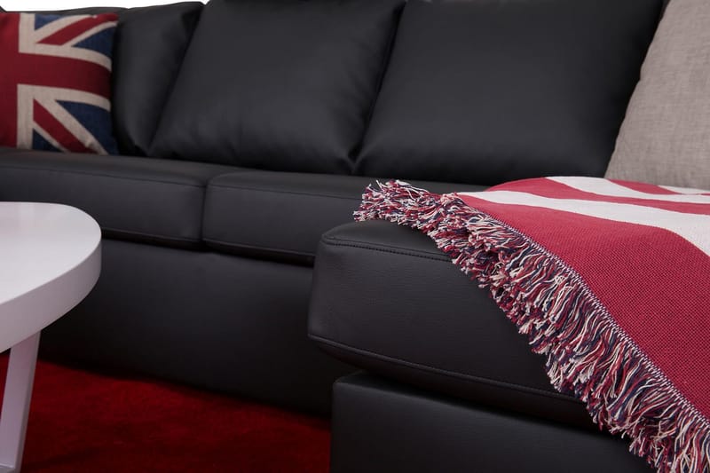 Crazy 4-seters Venstrevendt U-formet Large Sofa med Divan og Sjeselong i Kunstlær - Svart - Møbler - Sofaer - Skinnsofaer