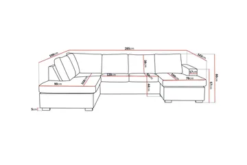 Crazy 4-seters Venstrevendt U-formet Large Sofa med Divan og Sjeselong i Kunstlær - Svart - Møbler - Sofaer - Skinnsofaer
