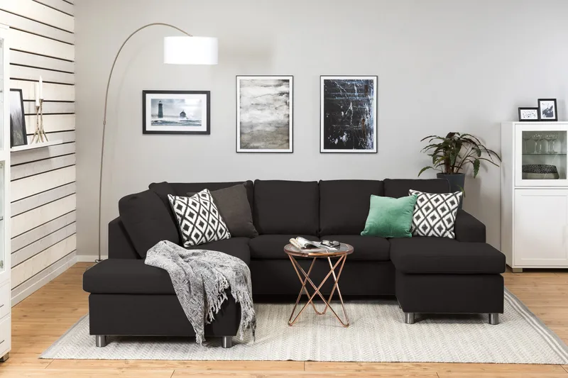 Crazy 4-seters Venstrevendt U-formet Large Sofa med Divan og Sjeselong i Stoff - Antrasitt - Møbler - Sofaer - U-sofa